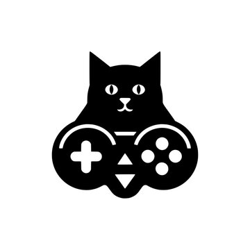 Cat and Gamepad Silhouette Logo