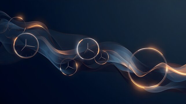 Futuristic time concept abstract background with glowing clock and light trails
