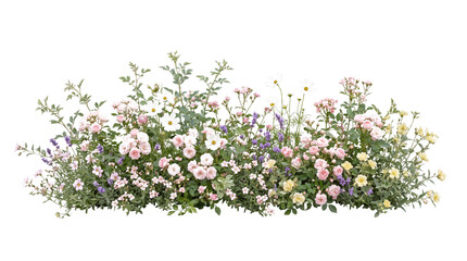 Fototapeta premium Panoramic Cottage Garden Flower Arrangement with Pink Roses and Lavender Isolated on Black Background for Elegant Floral Border and Botanical Design Projects