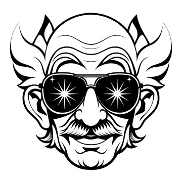 MinimalistVector Illustration of Cool Bald Old Man Wearing Sunglasses