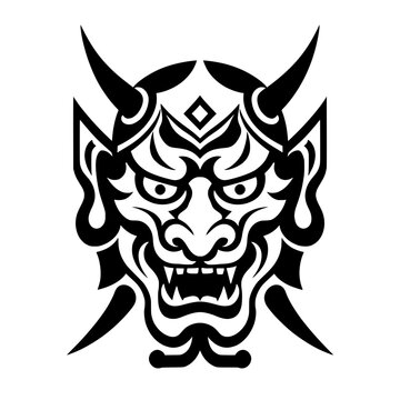 Japanese Oni Devil Mask Vector Emblem Illustration