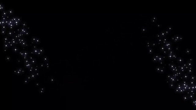 Luxury glitter sparkle star trail animation with twinkling fairy dust, doodle cartoon twinkling stars with glitter burst effect, pixie star particles, pixie star particles on black screen. 4k video