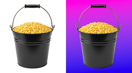 Black bucket filled with corn kernels closeup © Ajaira