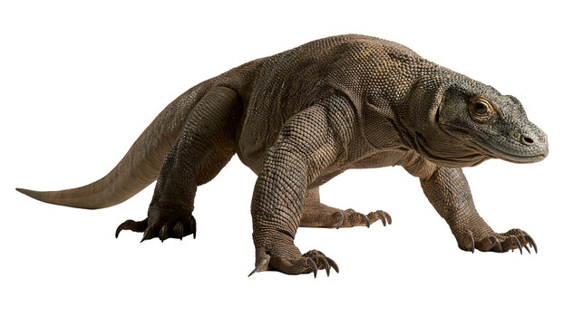 Large Komodo dragon lizard with textured brown scales and sharp claws