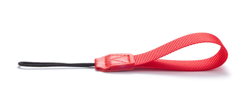 red nylon hand strap for travel tumbler isolated on white background