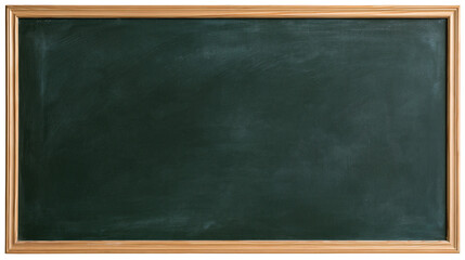 Rectangular dark green chalkboard with a simple light brown wooden frame © Elowen