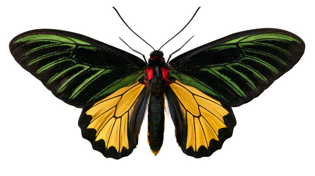 Cairns Birdwing butterfly with vibrant green and yellow patterned wings