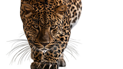 Close up portrait of a stalking leopard with sharp claws and intense gaze © Elowen