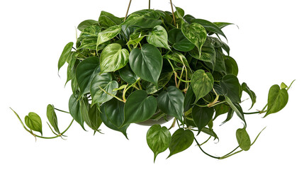 Lush variegated heartleaf philodendron plant in a hanging basket © Elowen