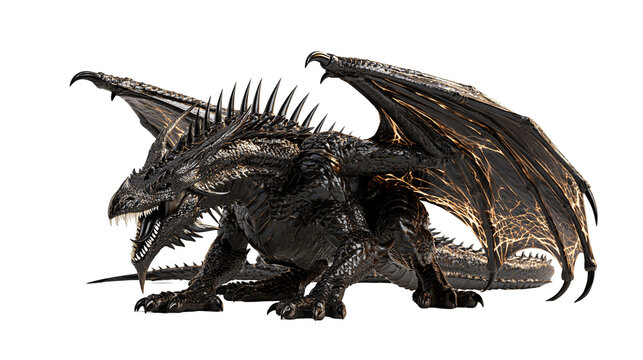 Ferocious black dragon with glowing golden veins and sharp scales