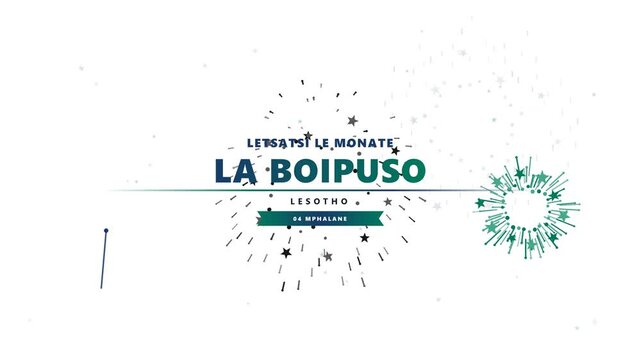 Lesotho independence day celebration featuring motion graphic fireworks and Sesotho text animation on white background