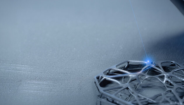 Metal 3d printing creating object with blue laser