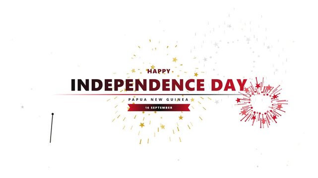 Papua New Guinea Independence Day motion graphic text with animated fireworks on white background