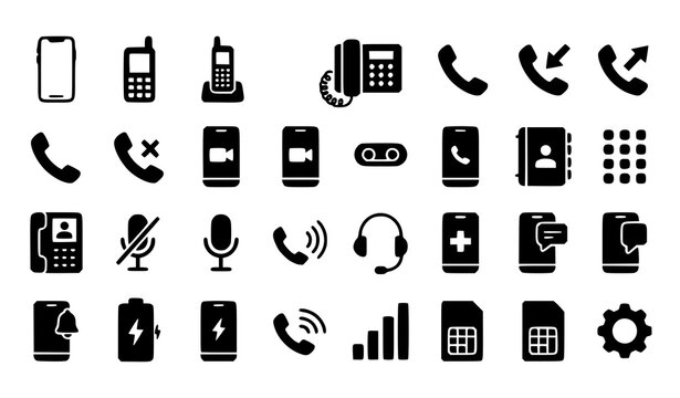 Set of black communication and mobile phone icons for digital interface design and web applications