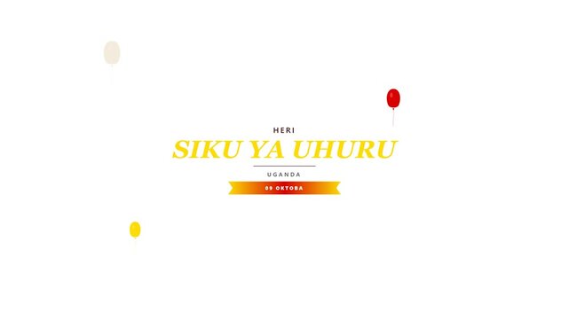 Uganda Independence Day red and yellow balloons floating against white background in minimalist studio shot