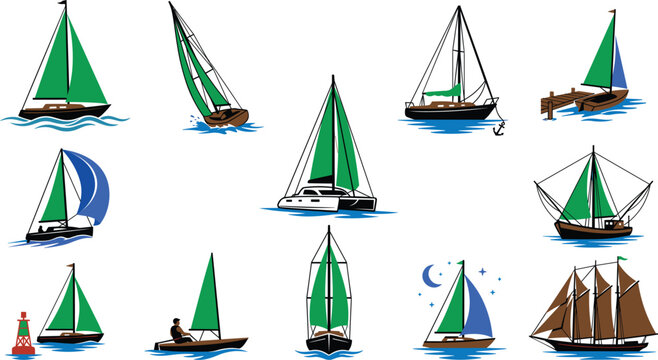 Nautical offshore marine vessels featuring ketch cutter trimaran schooner dinghy anchored sloop harbor buoy