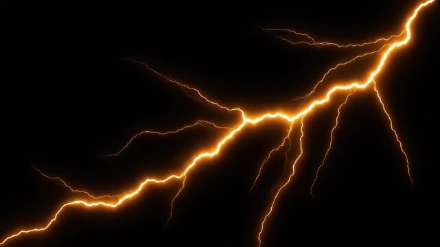 Golden Orange Lightning Bolt Branching Diagonally on Black Background