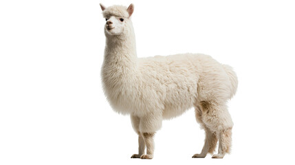 Obraz premium Fluffy white alpaca standing and looking forward