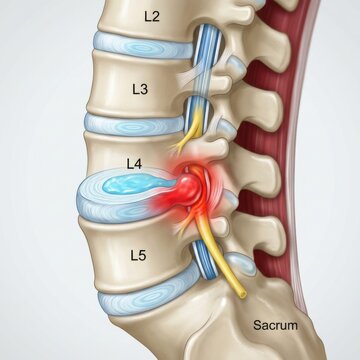 Herniated Disc L4 L5 Anatomy Illustration Showing Nerve Compression and Pain