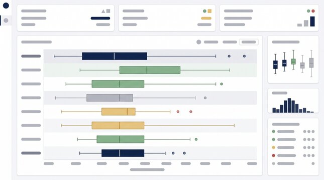 Modern Box Plot Benchmark Dashboard UI for Service Level Distribution and Performance Analysis
