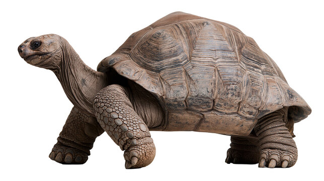 Large brown Aldabra giant tortoise with textured shell and wrinkled skin