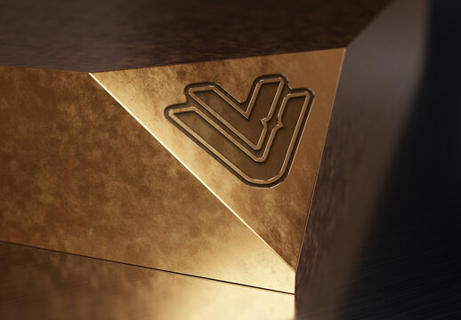 Carved Logo on Triangular Textured Gold Plate Corner Mockup