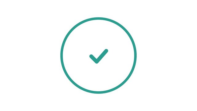 Smooth countdown animation from number five to one followed by a clean transformation into a checkmark symbol with dynamic color shift from red to yellow to green on a clean white background. Minimal