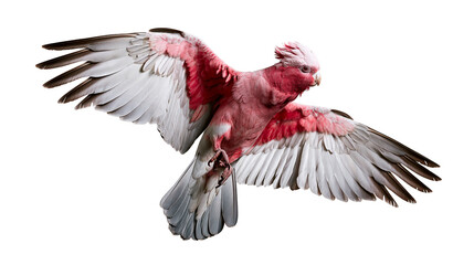 Pink and grey galah cockatoo bird flying with wings spread wide © Andrei