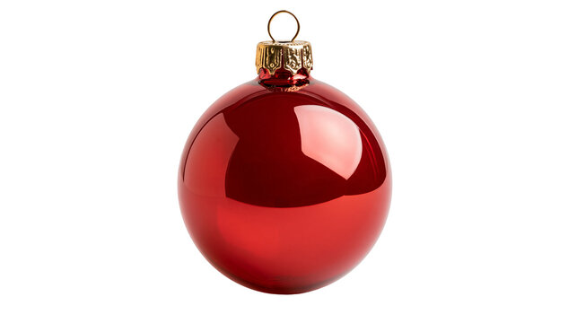 Glossy red Christmas bauble ornament with gold cap