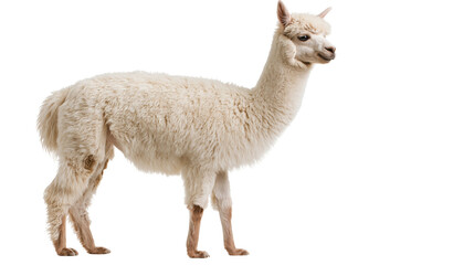 Cream colored fluffy alpaca standing in profile © Andrei