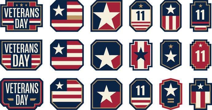 A stunning collection of patriotic veterans day badges featuring american flags and honoring service members
