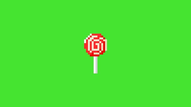 8-bit pixel art lollipop on Green Screen 