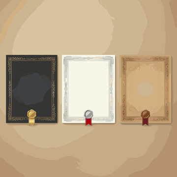 Vintage certificate frames with wax seals vector illustration