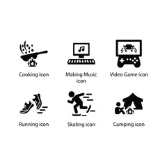 Fototapeta premium Cooking, Cooking, Making Music, Video Game, Running, Skating, Camping, icon