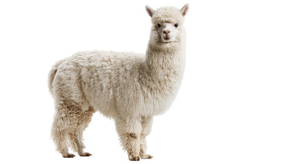 Fluffy white alpaca standing and looking forward © Natalia