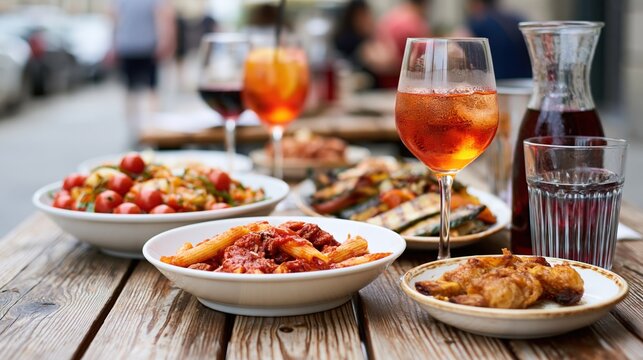 The tapas feast spread across a sunlit outdoor cafe table