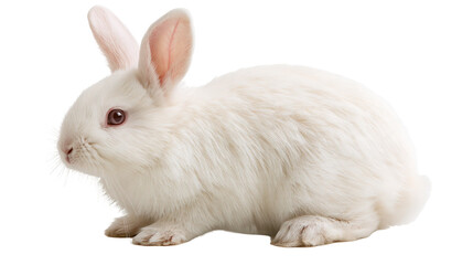 Fluffy white rabbit sitting in profile view © Natalia