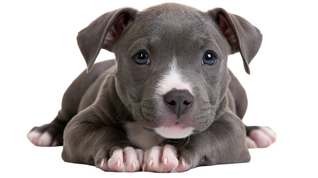 Adorable blue nose American Pit Bull Terrier puppy lying down