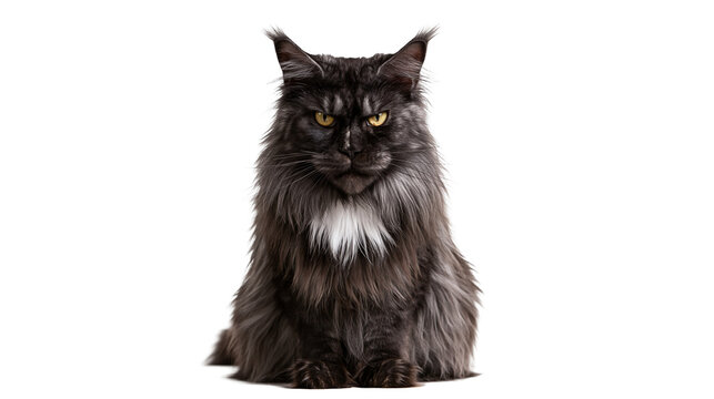 Majestic black Maine Coon cat with yellow eyes and white chest patch