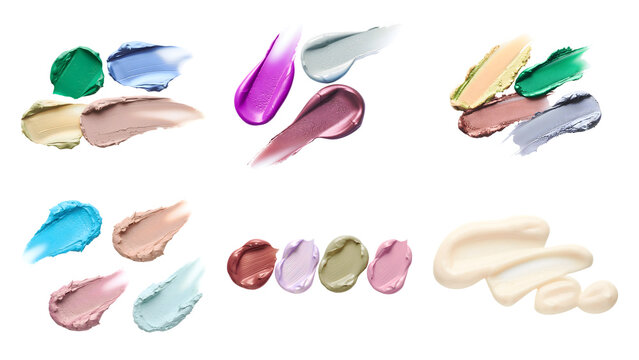 Colorful makeup concealer color corrector smudges and smears isolated on transparent background set cosmetic cream strokes swatches beauty skincare design usage texture product element