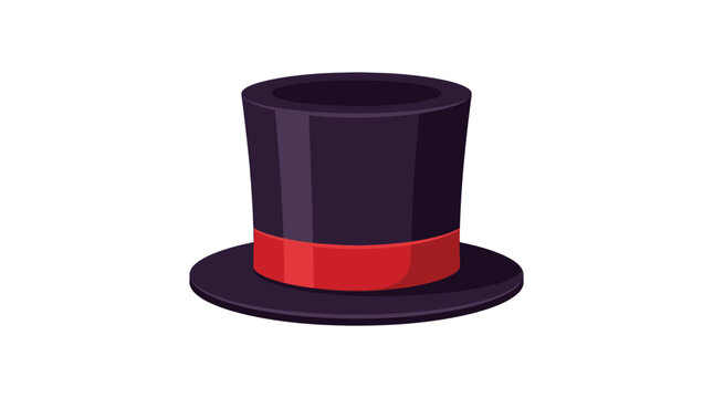 Classic top hat vector illustration featuring dark purple tones and bright red ribbon band detail