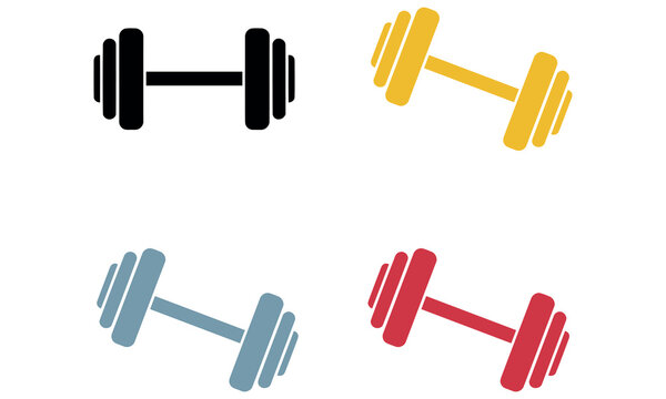 Set of colorful dumbbell weight icons for fitness, gym workout, and bodybuilding design.
