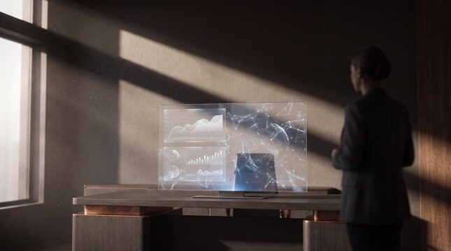modern workspace design, an elegant oled display showcases a minimalist ai automation interface in rich hues
