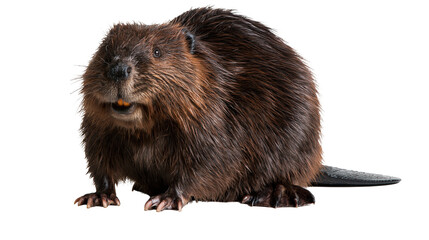 Brown North American beaver with thick fur and flat tail © Maria