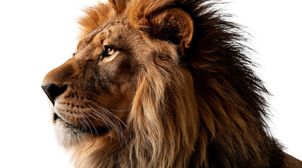 Majestic male lion profile portrait with thick golden brown mane © Maria