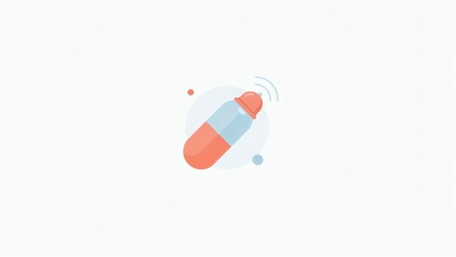 A flat vector illustration of a smart pill with digital signal icons on a plain background with transmission symbol representing technology smart medication