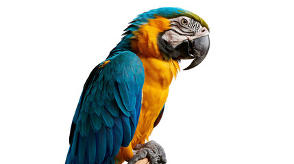 Blue and yellow macaw parrot with vibrant plumage and sharp curved beak © Maria