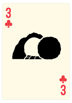 The tomb of Jesus Christ opened three days, playing card for wall art decor. Vector gospel illustration, the stone has been rolled away; the number 3 and clubs sign. Bible verse wallpaper
