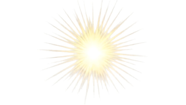 Golden sunburst radiating outward with soft light during daytime on white
