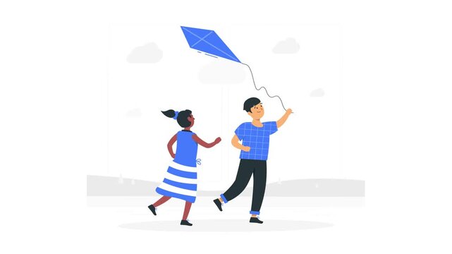 Two children flying a kite. Kids and education concept for children marketing, learning business, and toy presentations